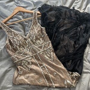 Sue Wong Sequin Embellished Dress in Black and Tan